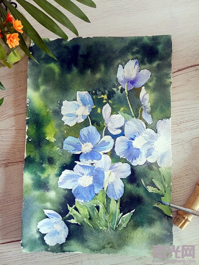 小清新水粉花卉画法步骤用水粉画好看的蓝色小花