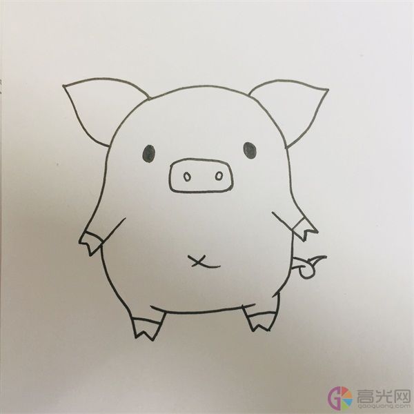 6,最后用粉色给小猪涂色,那么这只可爱的小猪简笔画就画好啦!
