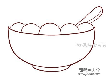 画上碗底,在碗里面画几个汤圆.1.先画一个月牙形状,作为碗.