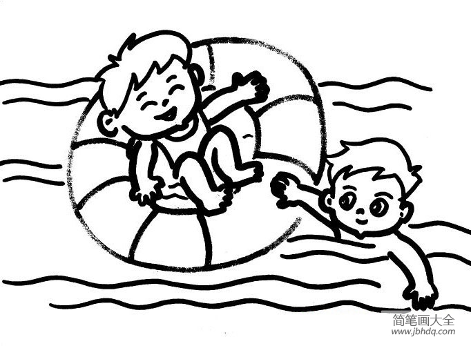 幼儿学画人物游泳的小男孩