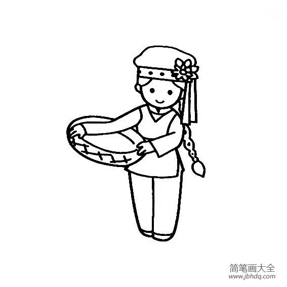 少数民族女孩简笔画_保安族小女孩