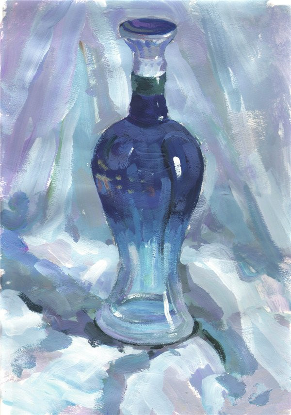 水粉酒瓶怎么画水粉蓝色酒瓶的绘画教程
