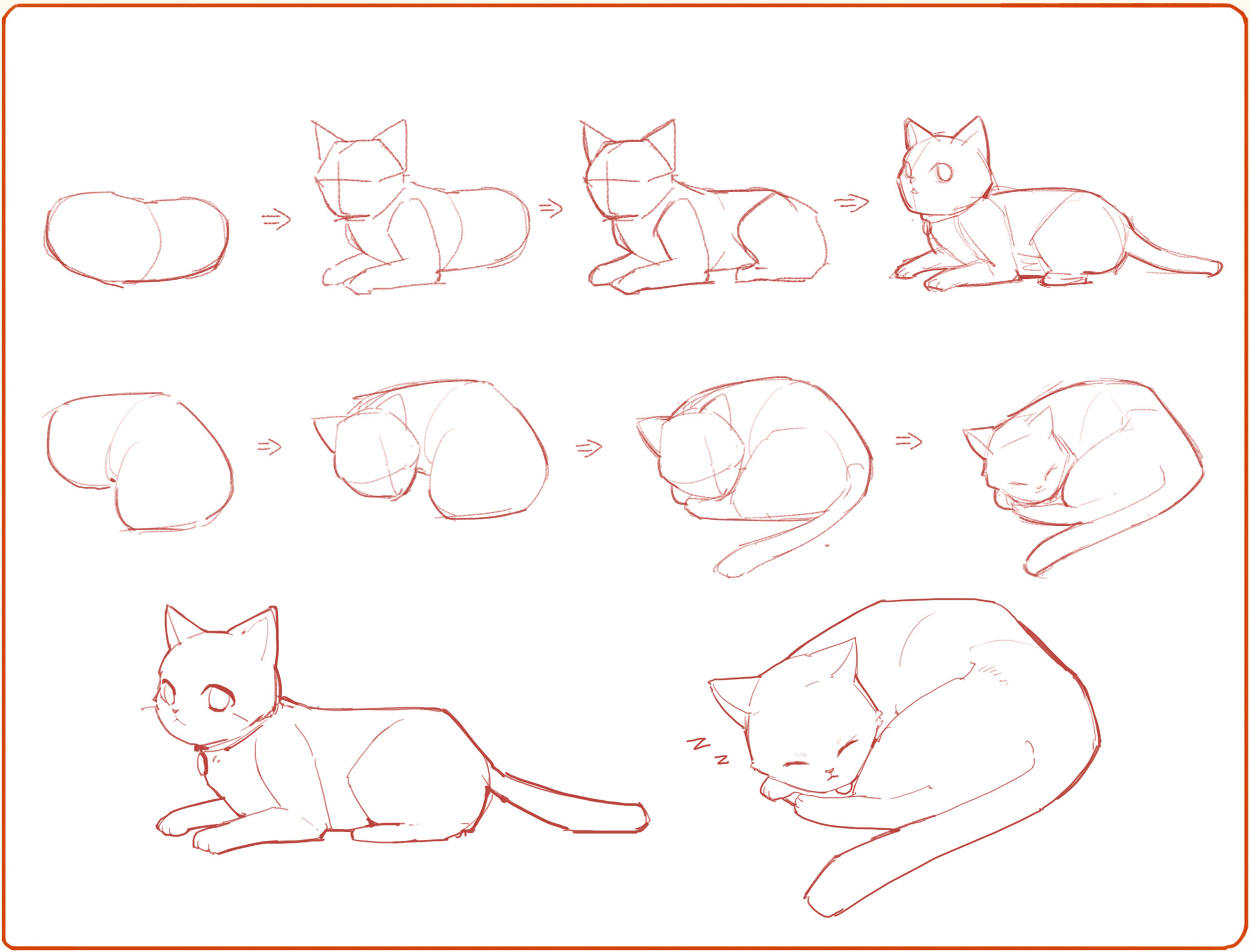Рисунок сидящей кошки поэтапно легко