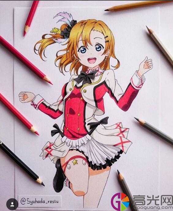 lovelive人物手绘步骤图,手绘二次元少女彩铅画