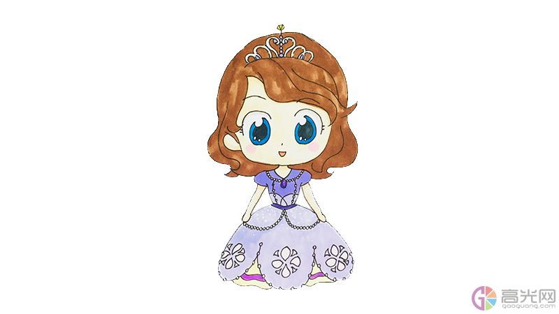 小公主苏菲亚画法教程首先把公主的头发画出来,顺着头发画出脸和裙子