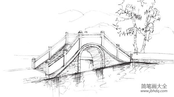 桥素描画 简单图片