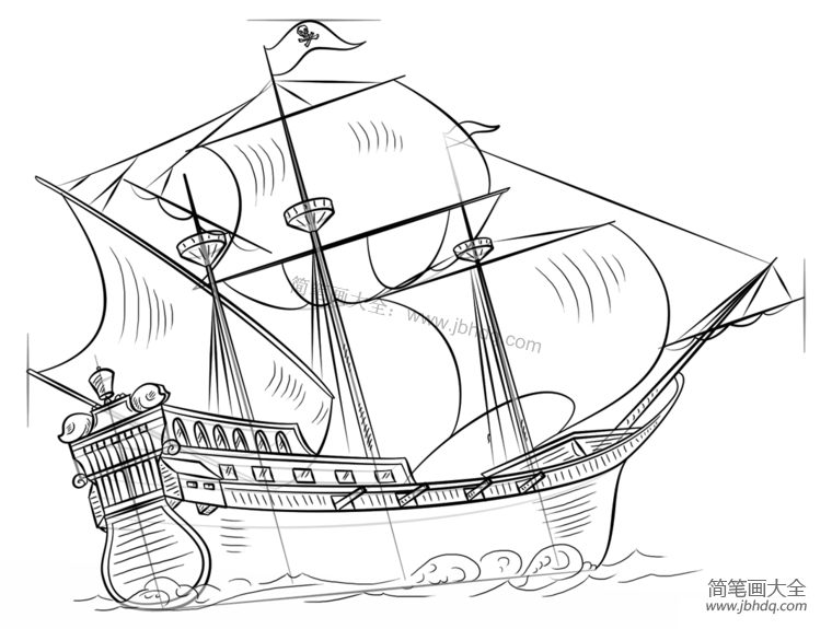 怎样画海盗船图片