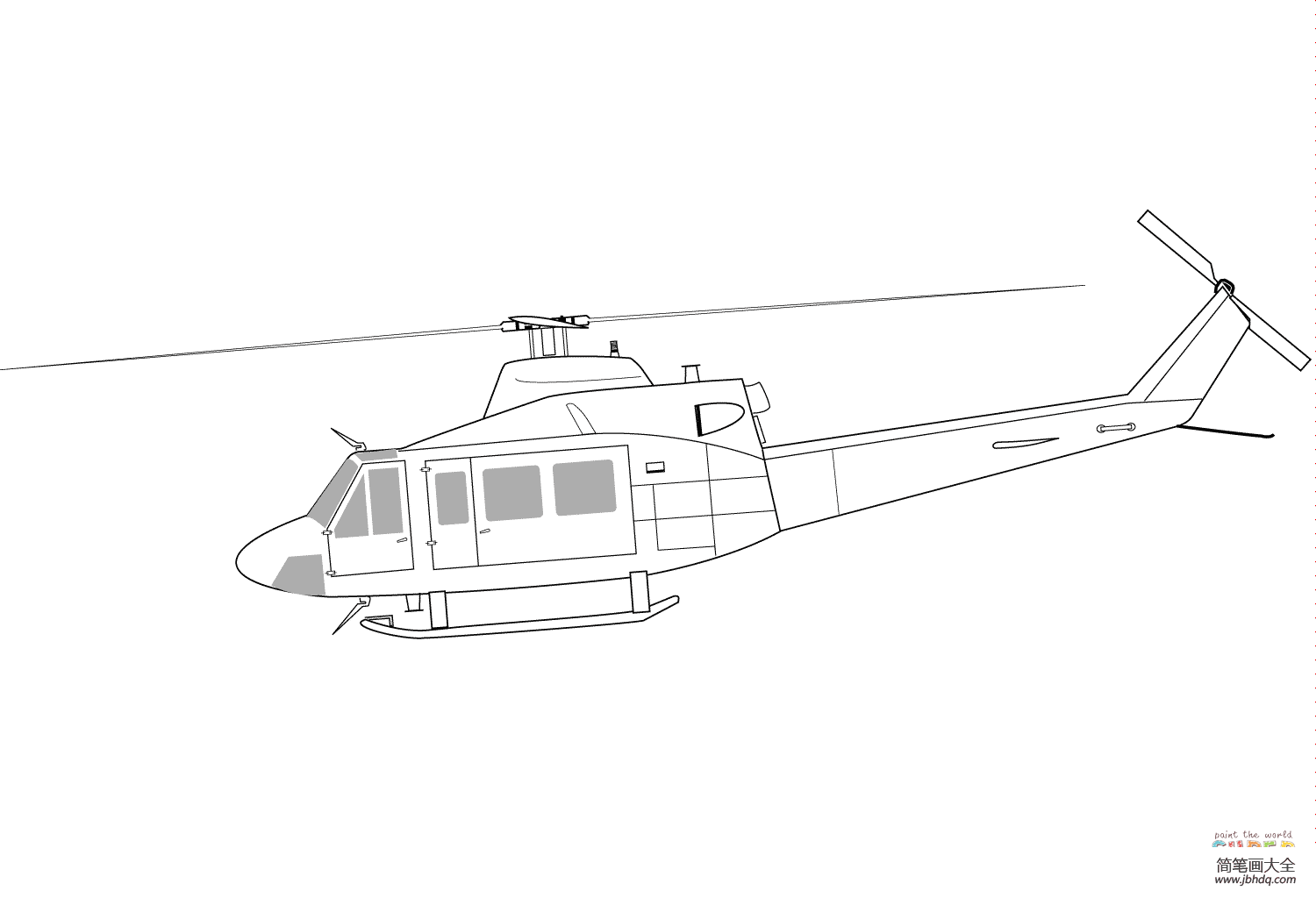 武装直升机简笔画侧面图片