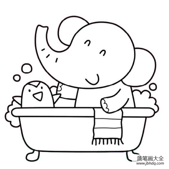 小动物洗澡简笔画动漫图片