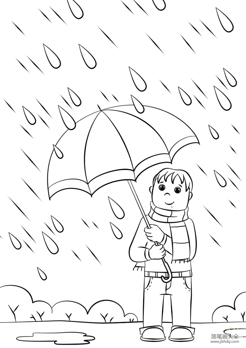 雨中的人简笔画 绘画图片
