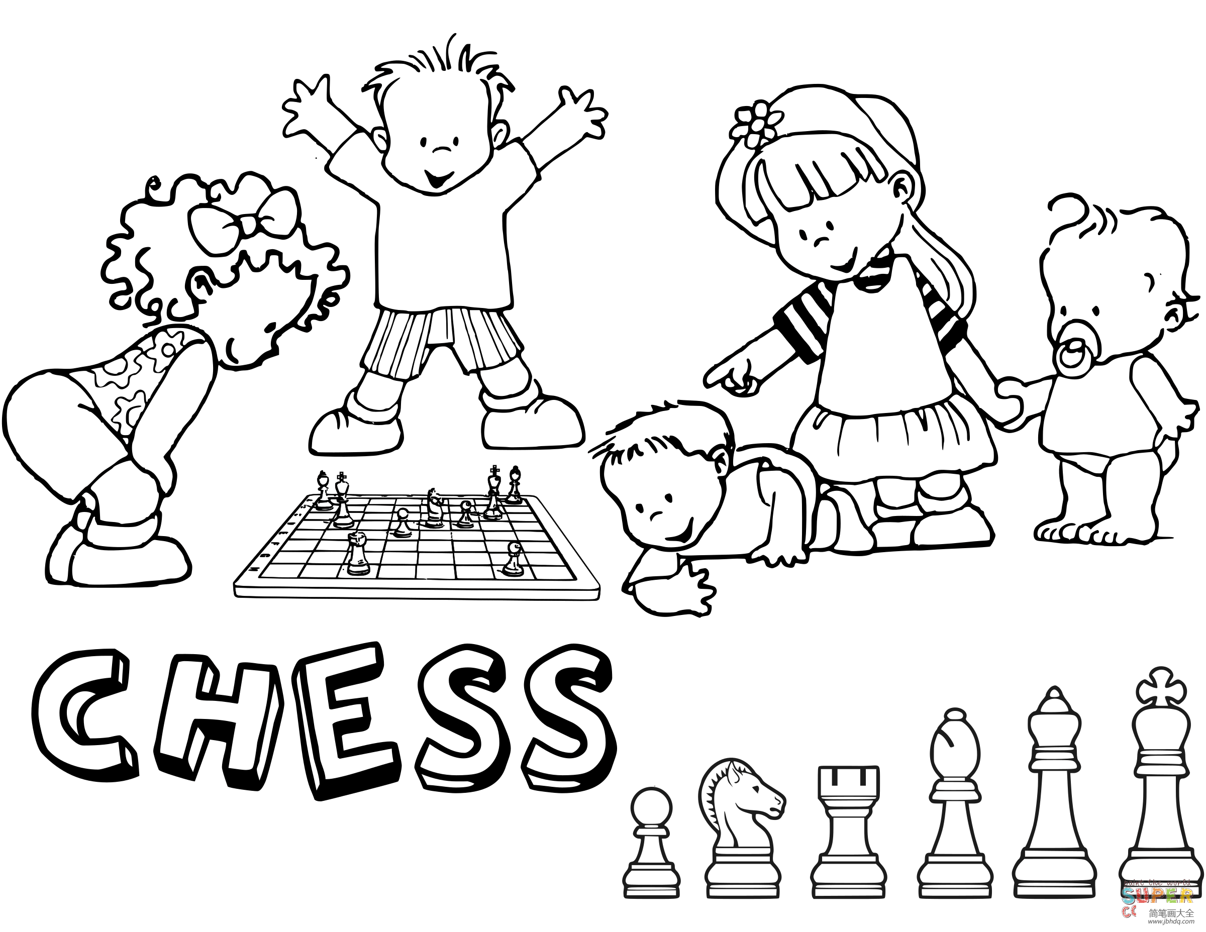 小人下棋简笔画图片