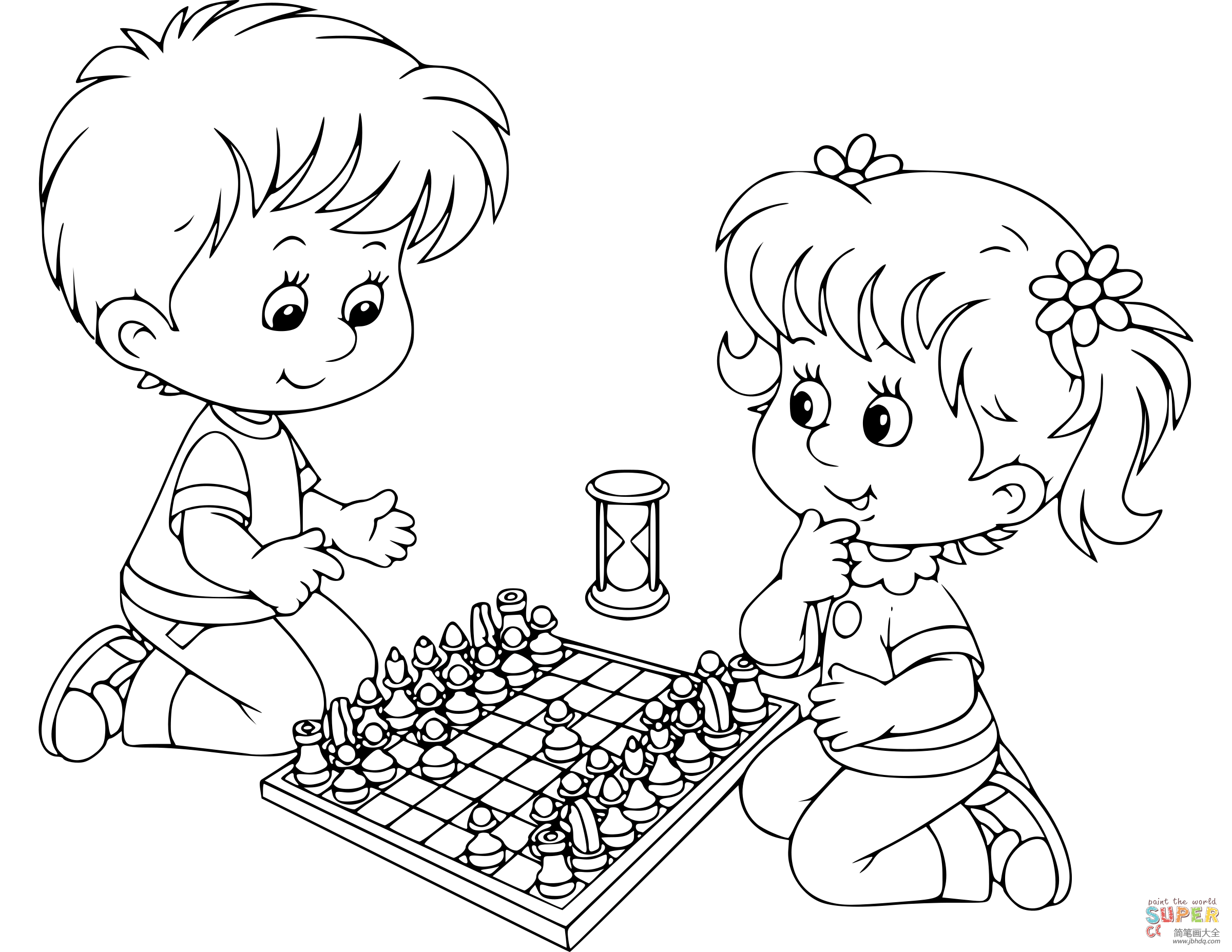 2个人在下棋的简笔画图片