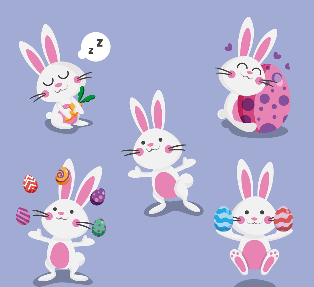 矢量插画复活节兔子和彩蛋设计插画图片欣赏