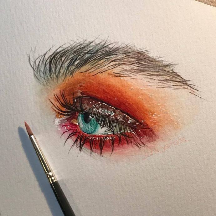 日本画师日本动漫细腻的手绘水彩眼睛