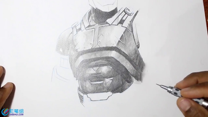 用自动铅笔素描画钢铁侠盔甲